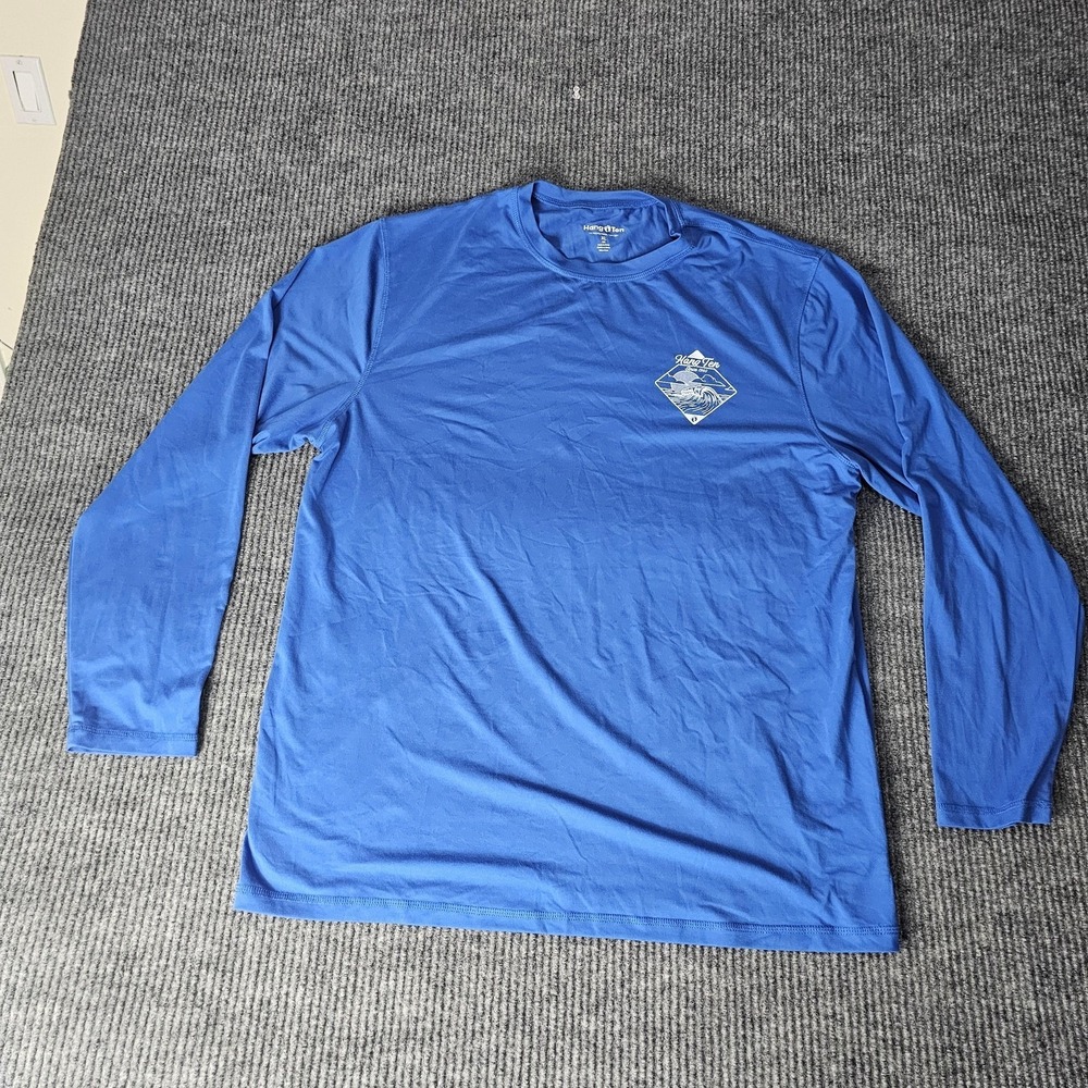 Hang Ten Shirt Mens XL Blue Long Sleeve UV Protection UPF 50 Surf Beach Tee